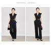 Women's Spring/Summer Age-Defying Suit Set: Waist-Cinched Vest & Draped Wide-Leg Pants.