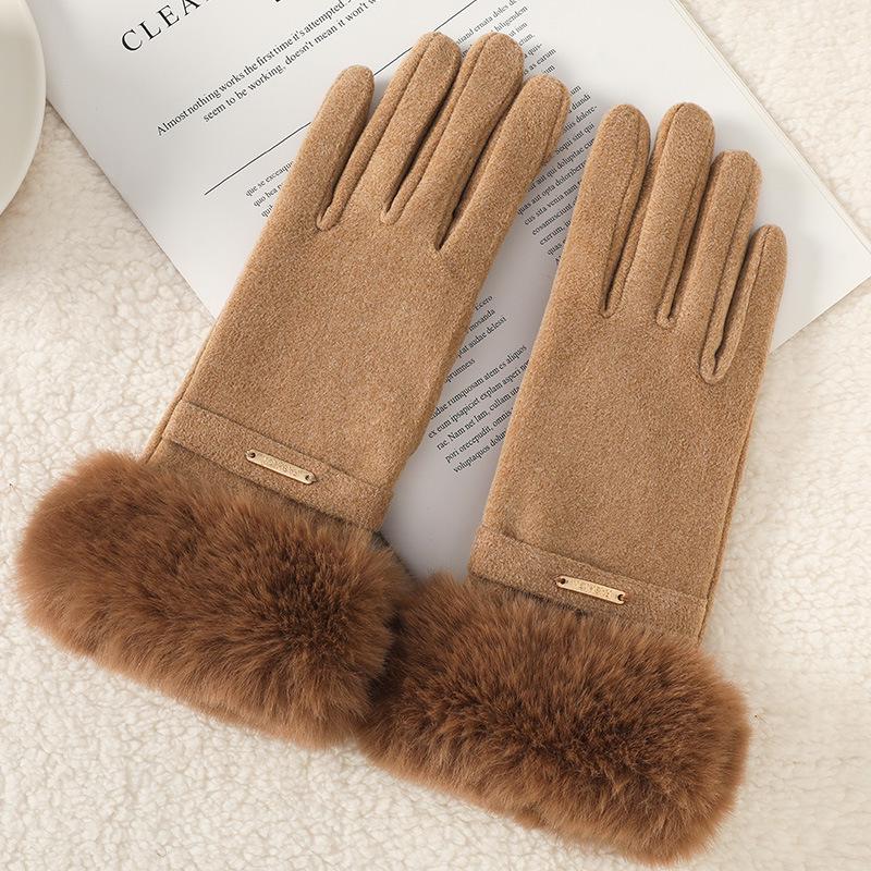 Women's Cute Bow Touchscreen Gloves for Autumn & Winter - Warm, Thickened Velvet, Cold-Proof for Outdoor Cycling