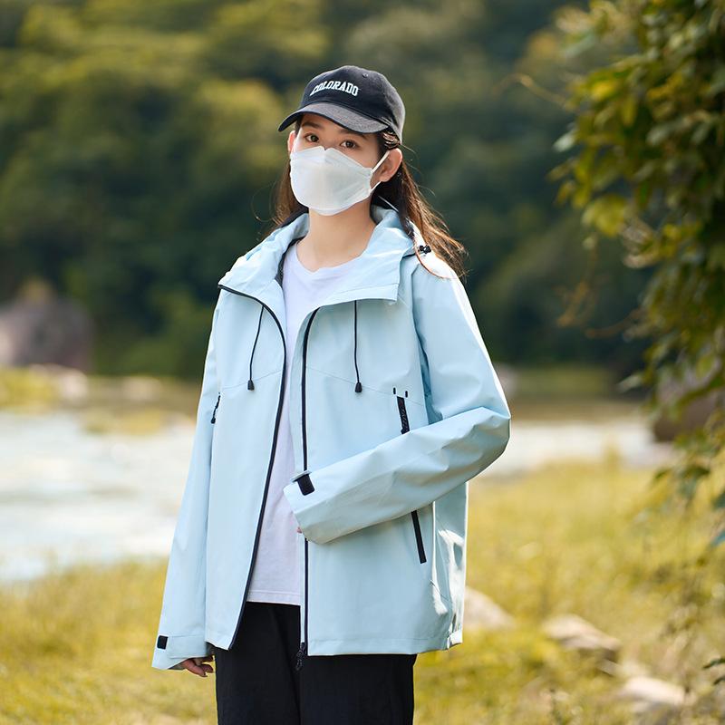 

Костюм для походов на открытом воздухе для пар с цветными блоками, женский водонепроницаемый, ветрозащитный, со съемной шапкой, штурмовой костюм, женская спортивная куртка XXXL синий