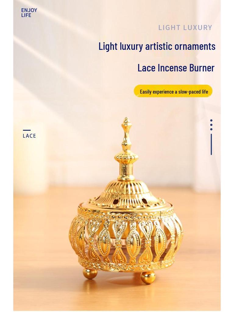 Middle Eastern Lace Metal Incense Burner - Fashionable Sandalwood Ornament for Home Decor