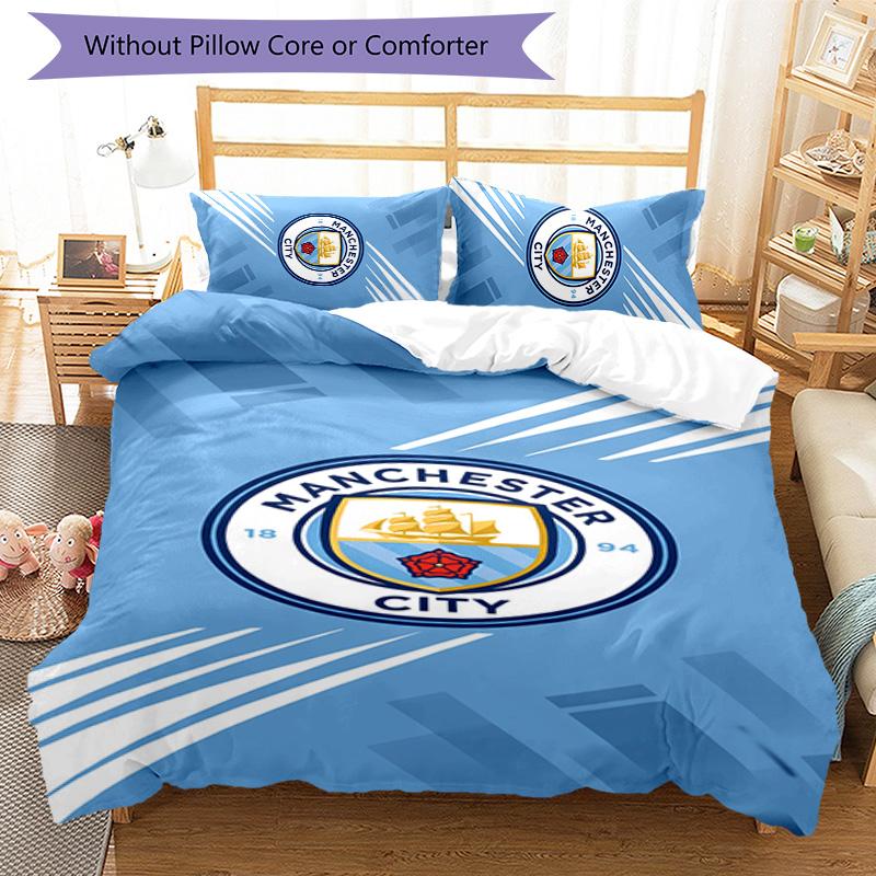 3pcs Manchester City Football Club Pattern Bedding Set Duvet Cover Set Includes Duvet Cover &pillowcases,perfect All Season Bedroom Decoration&gift