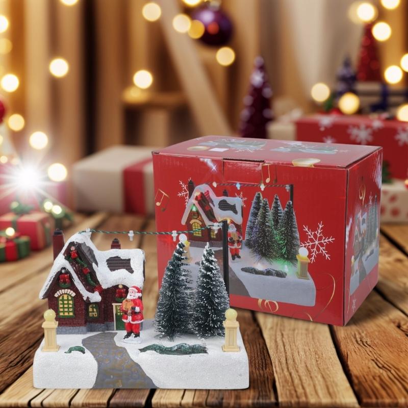 Rotating Holiday Music Boxes Featurings Warm LED Light And Resins Construction For Family Gatherings