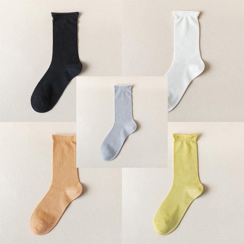 Lot de 5 paires de chaussettes Harajuku pour femme, couleur unie, en coton respirant, style tube central, collection printemps-été