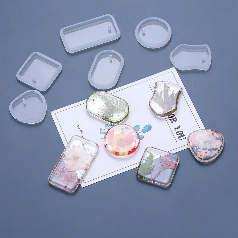 6Pcs/Set DIY Keychain Pendant Casting Silicone Mould Keyrings Art Crafts Making Tools Crystal Epoxy Resin Mold
