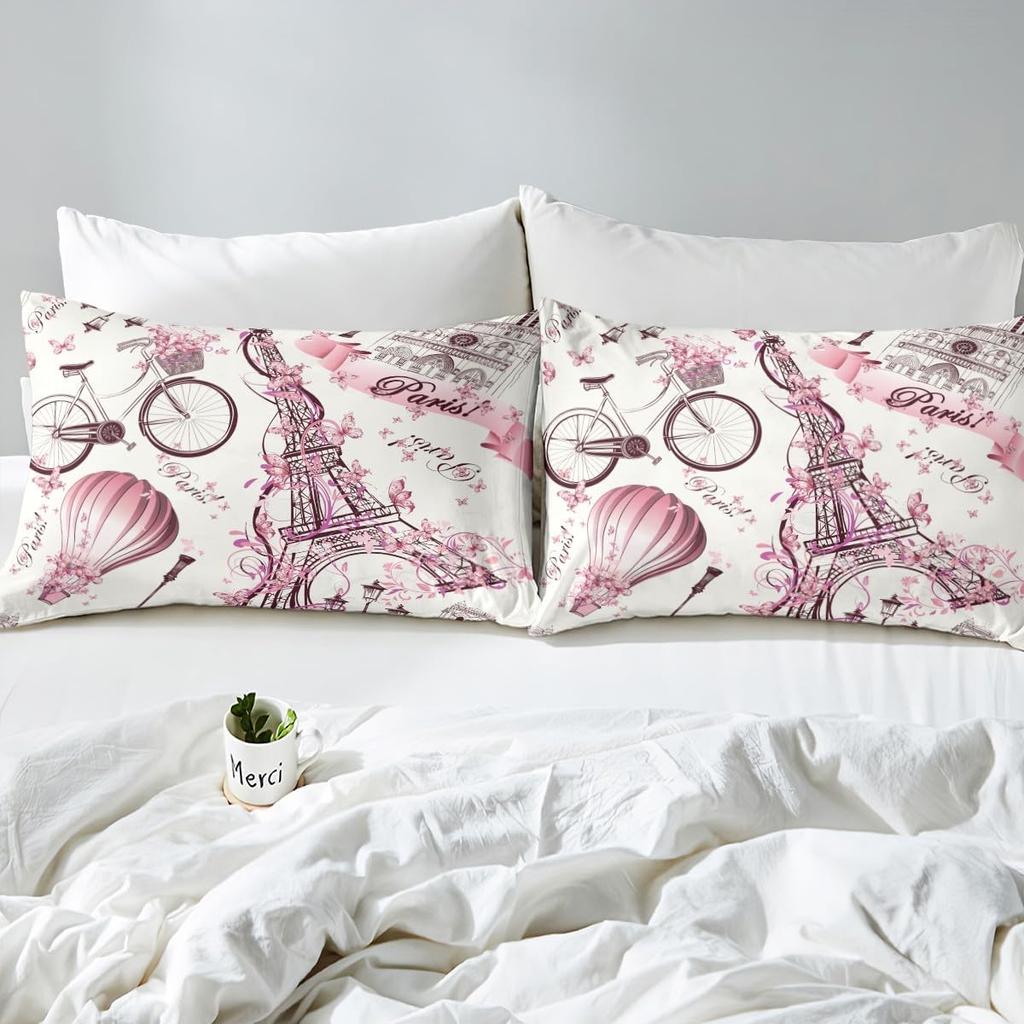 Eiffel Tower Couple Duvet Cover Set Twin Size Romantic Theme Decor Adult Women Couple Bedding Set Paris Cityscape Printed Comforter Cover Wi