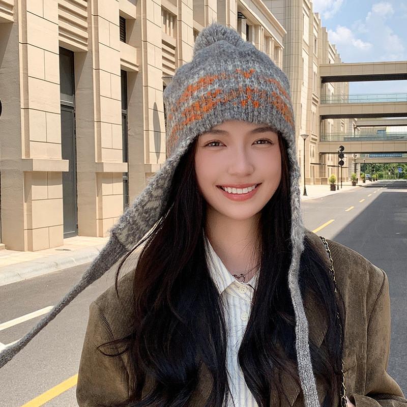 Winter Blend Knit Hat With Ear Cover For Women Stylish Casual And Warm Fashion Accessory