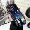 Starry Night Black Cat Pattern Phone Case for Samsung S25 S24 S23 S22 S21 S20 FE Ultra Plus 5G Silicone Cover