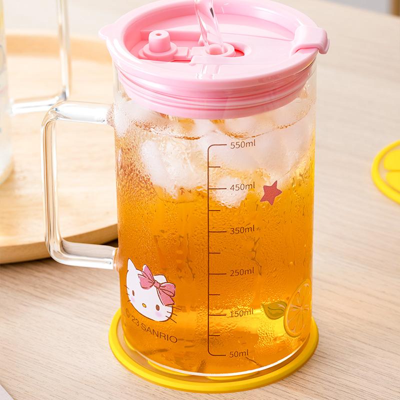 Pour Sanrio Tasse à Café en Verre avec Paille pour Dessin Animé Cinnamoroll& Kuromi Impression Maison Tasse à Eau avec Paille et Échelle Tasse à Jus Lait