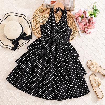 Sweetly Designed Neckless Backless Dress for Girls - Elegant and Retro Polka Dot Summer Children's Dress