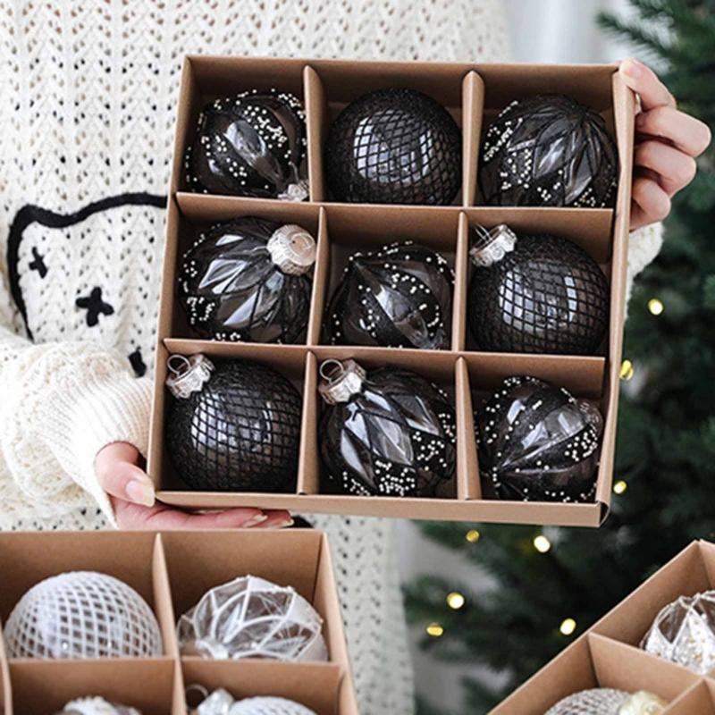 9 Stück/Set Weihnachts-Hängekugel Christbaumkugel für Weihnachtsbaumdekoration Feiertags-Hochzeits-Party-Dekor 2024 Neujahrsgeschenk