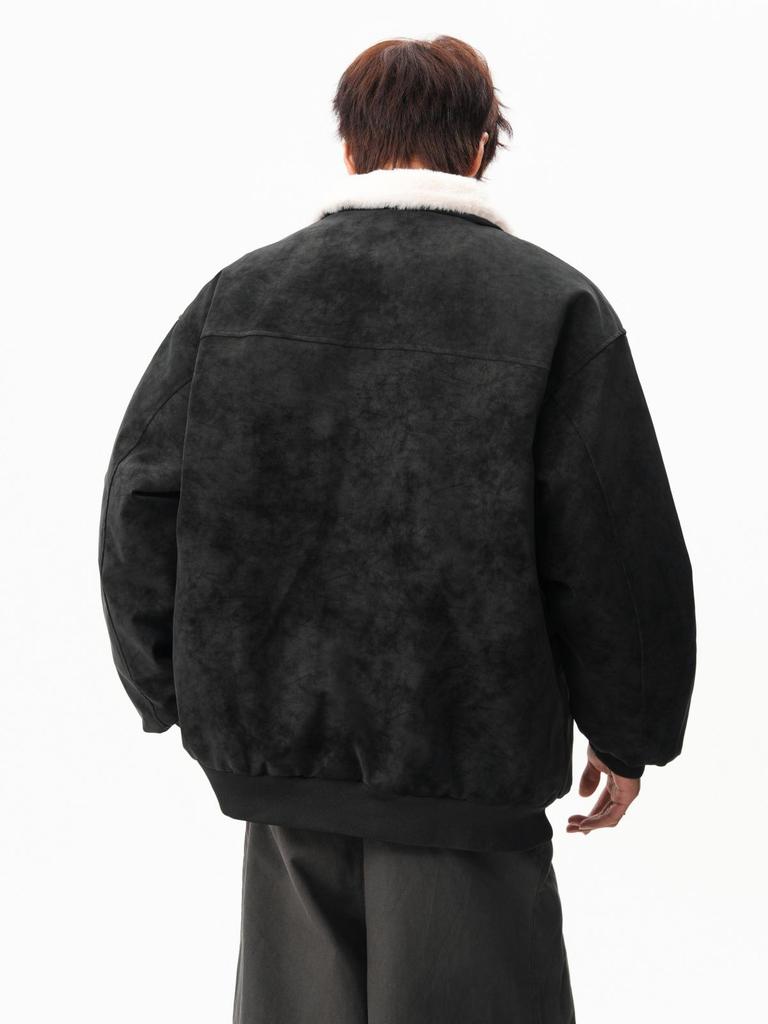 Men's Winter Barn Style Lambswool Cotton PU Leather Jacket, Thickened Warm Street Cool Workwear Coat