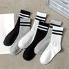 3 Pairs Breathable Sports Socks - Mid-Calf & Ankle Length, Moisture-Wicking, Black-White Stripes, Soft  for Gym, Running, Hiking