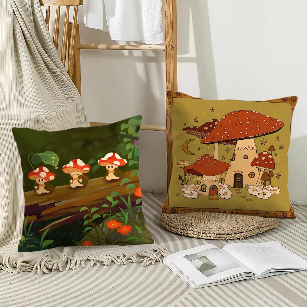 Watercolor Mushroom Cushion Cover Soft Plush Throw Pillow Cover | Double-Sided Decorative Cushion Case | Sofa Bedroom Home Decor