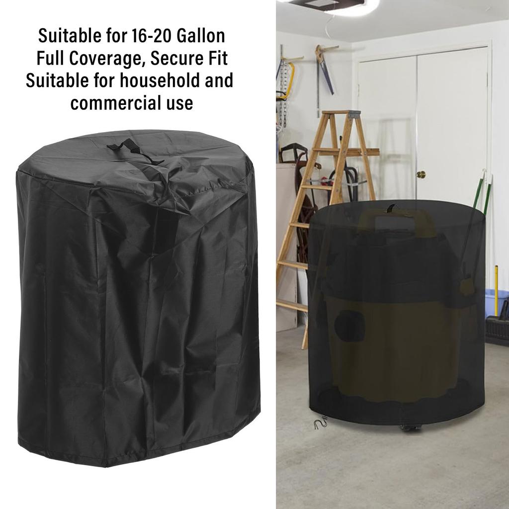 Vacuum Cleaner Dust Cover Full Coverage Storage Water Proof for 16-20 Gallon Home Shop Wet Dry Vacuum Cleaners Black