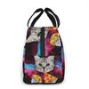 Space Cat Pizza Insulated Lunch Bag Portable Thermal Cooler Box Reusable Picnic Tote Bento Bag for Women Kids Work School Travel