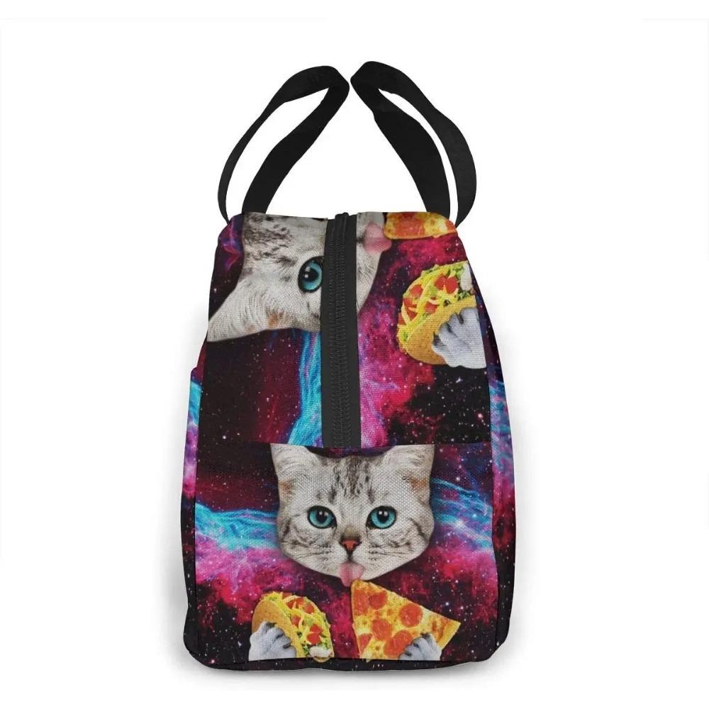Space Cat Pizza Insulated Lunch Bag Portable Thermal Cooler Box Reusable Picnic Tote Bento Bag for Women Kids Work School Travel