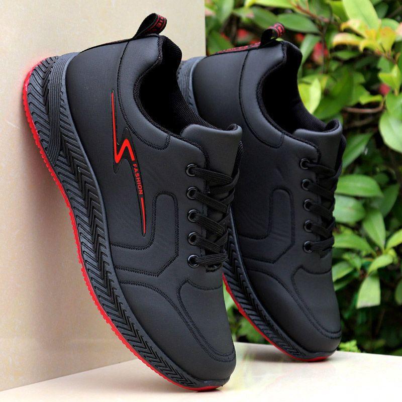 Men's Waterproof Black Leather Autumn Work & Casual Running Shoes