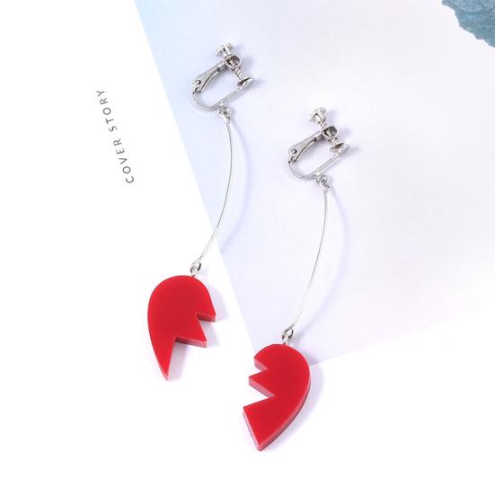 1 Pair Dangle Earrings Long Combinable Heart Shape Personality Decorative Anime Cosplay Props Lovers Gift Bizarre Adventure Clip Earrings