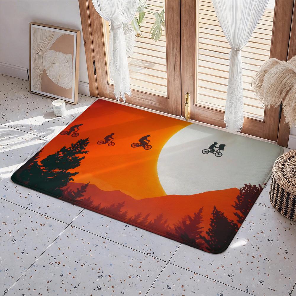E.T. the Extra Terrestrial Movie Floor Mat Eco Flannel Doormat Non Slip Odorless Indoor Floor Rug Soft Short Plush Home Mat
