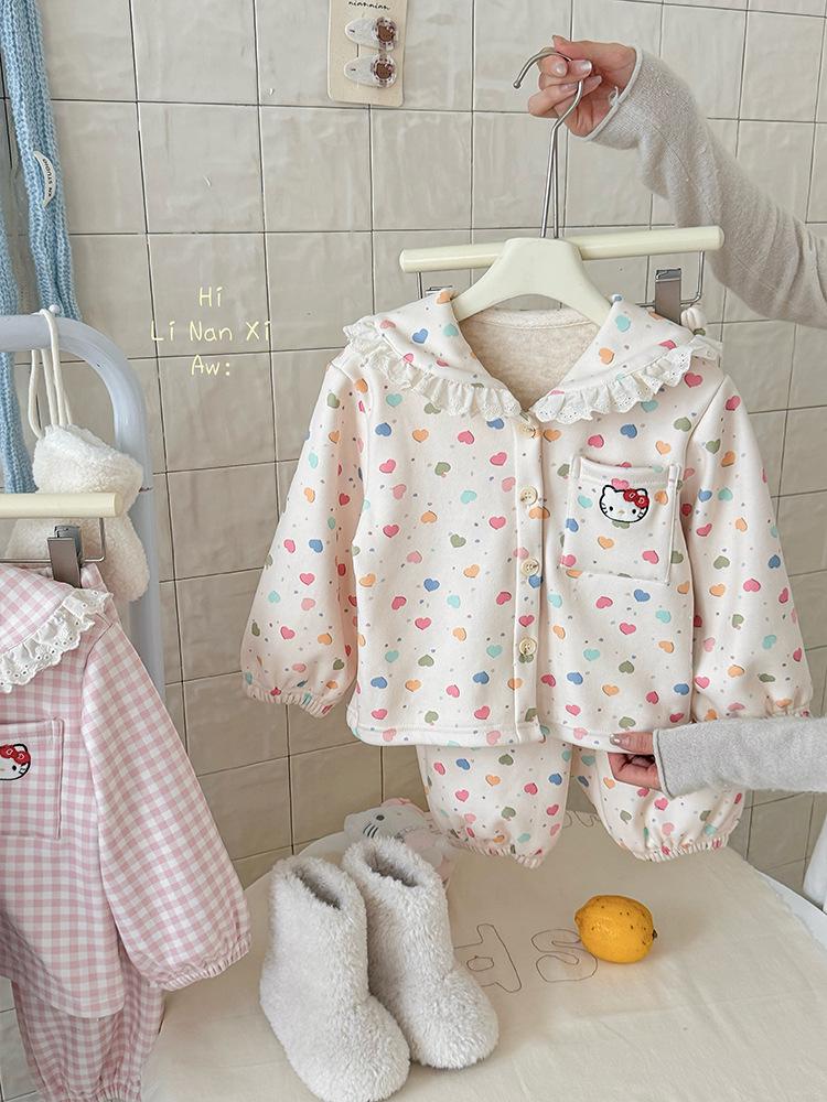 

88370 Girls Fleece-Lined Lace Pajama Set - 2025 Autumn/Winter Collection 90 cm