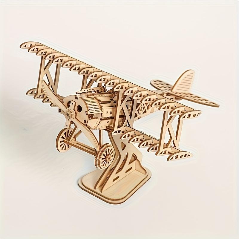 3D Wooden Puzzle Wings Airplane Wooden DIY Craft Airplane Model Kit Handmade 3D Three-dimensional Puzzle Retro Airplane Model Home Decoration Toy