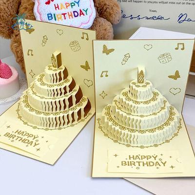 Message Cards Folding 3D Birthday Card with Envelope Postcard Pop-Up Greeting Card Paper Handmade Gift Card Birthday Party
