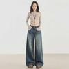 "Women's High-Waist Velvet Wide-Leg Jeans - Warm, Straight Fit for Autumn & Winter"