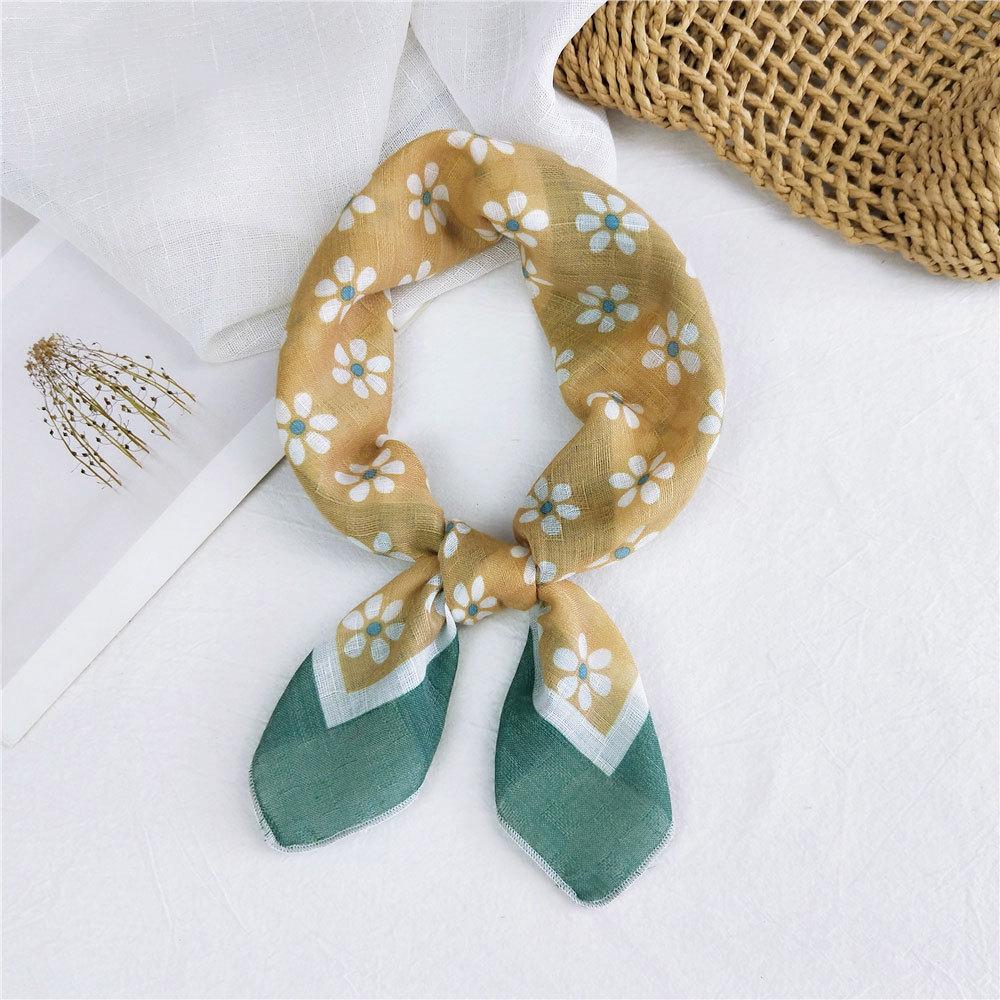 Eșarfă pătrată mică din bumbac și in Eșarfă din mătase Primăvară și toamnă pentru femei Stil nou artistic și versatilă la modă Esarfă cu bentiță cu temperament