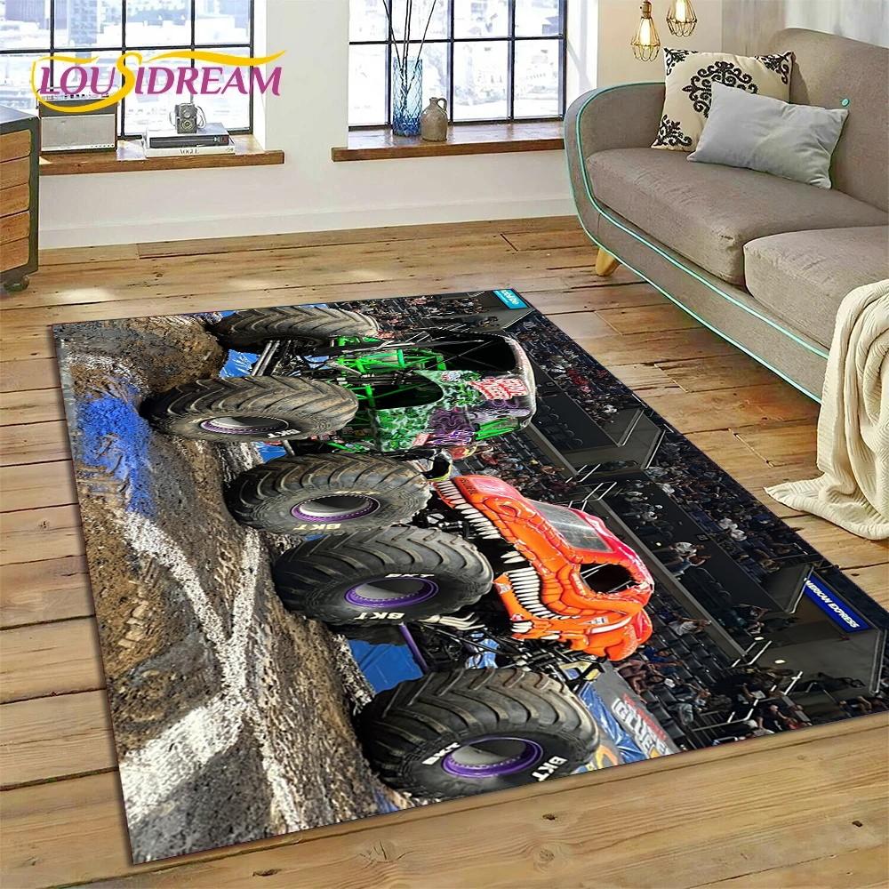 Monster Truck Monster Jam Cartoon Teppich für Wohnzimmer Schlafzimmer Heimdekoration, rutschfeste Bodendekoration für Sofa Fußmatte