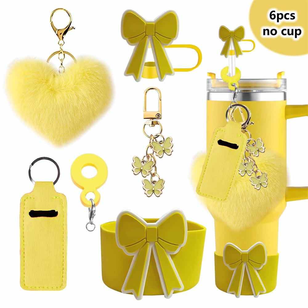 6Pcs Accessory Set For Stanley Cup Water Bottle Handle Strap Straw Cap Protect Bottom Cover Charms Pendant Keychain Decoration