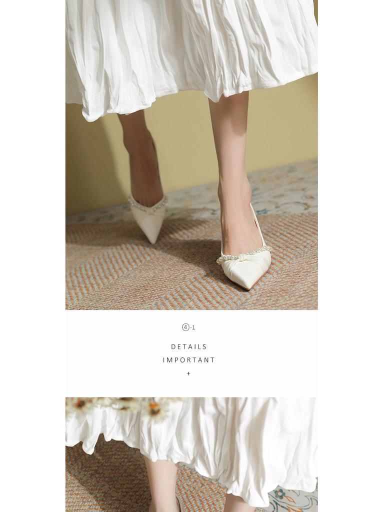 BEIJIANI 3356-1 Knotenperle Xiuhe Satin Hochzeits-Stilettos für Damen