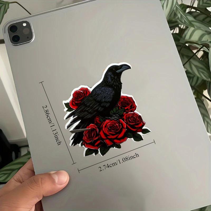 Raven and Red Roses Sticker, Edgar Allen Poe Bookish Merch, Gothic Tattoo Inspired Design, Hand Drawn Crow Art, Witchy Gifts, Dark Academia