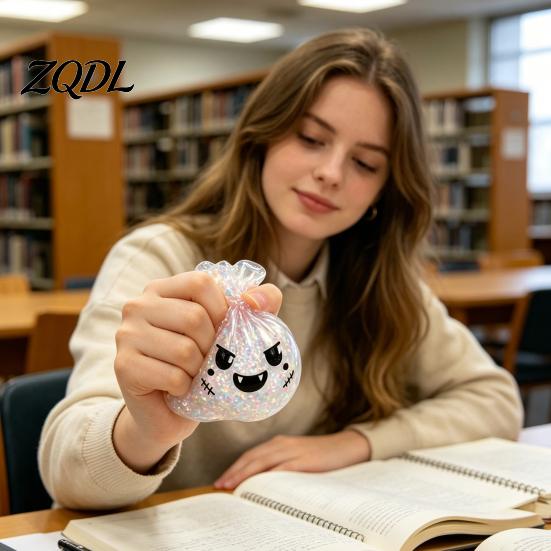 Erwachsenen Stressabbau Spielzeug Halloween Geist Brötchen Ball, Langsam Aufgehendes Weiches TPR Fidget Schreibtisch Dekoration zur Angst Linderung, Süßes Gruseliges Quetschspielzeug im Dampfgarer