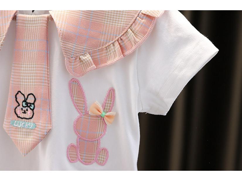 Collar Korean Lace Summer Style Cartoon Tie Shorts Set For Girls 05 Years