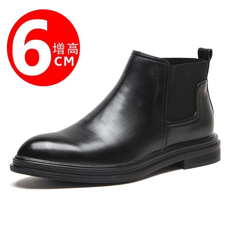 Large Size Pointed Chelsea Boots British Leather Boots Business Men's Boots Fleece Thermal Shoes