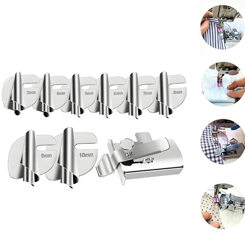 3-10MM Hemmer Presser Feet Set with Magnetic Metal Sewing Seam Guide For Straight Stitching Shirt Dress Clothing Tailoring