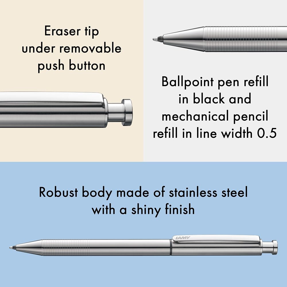 LAMY ST SILVER TWIN PENS - 2 in 1 multi-function pen with twist-on ballpoint and mechanical penci...