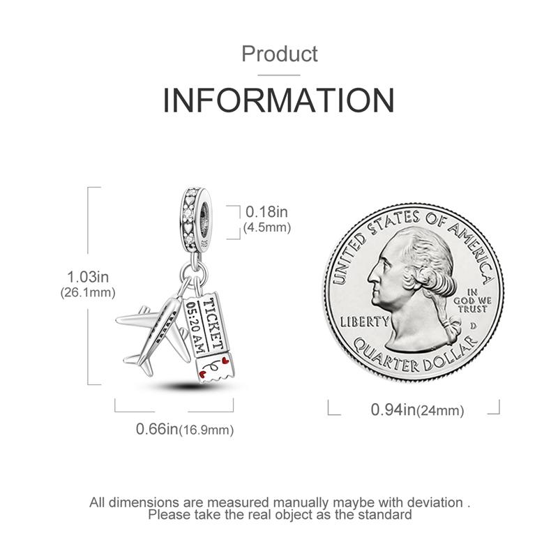 Charm Genuine Copper Airplane Air Ticket Travel Pendants Bead Fits Bracelets Women Jewellery DoItYourself Beautiful Gifts Accessory