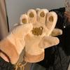 Student Padded Thickened Gloves Cold Winter Cycling Gloves Cartoon Cute Bear Paw Cat Claw Plush Gloves Women's Hanging Neck Large Size Gloves