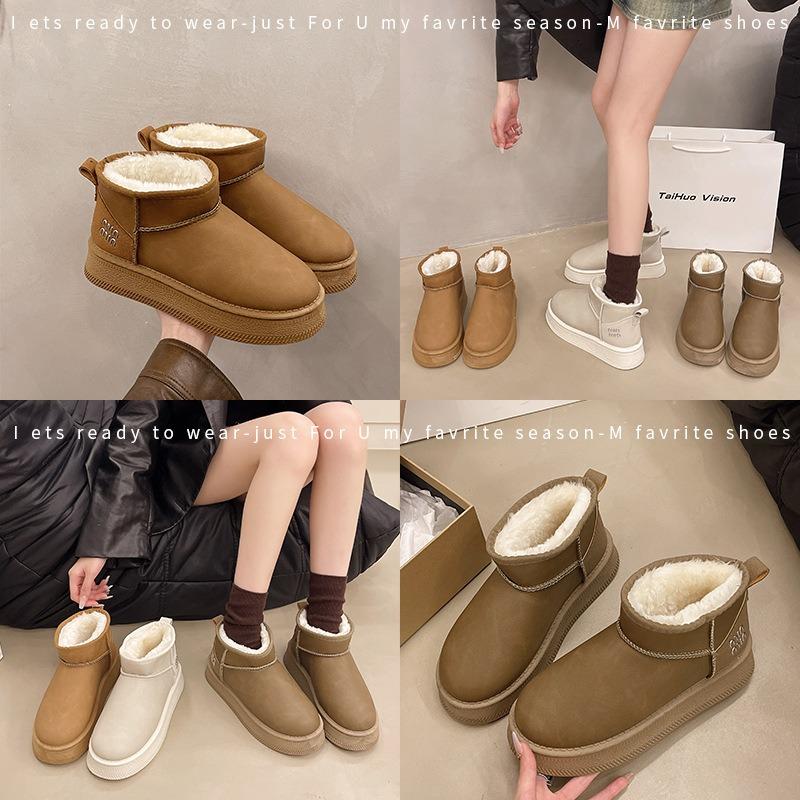 Large Size Thick-soled Snow Boots for Women's New Winter Short Tube with One Pedal Thick-soled Student Thermal Cotton Shoes for Women
