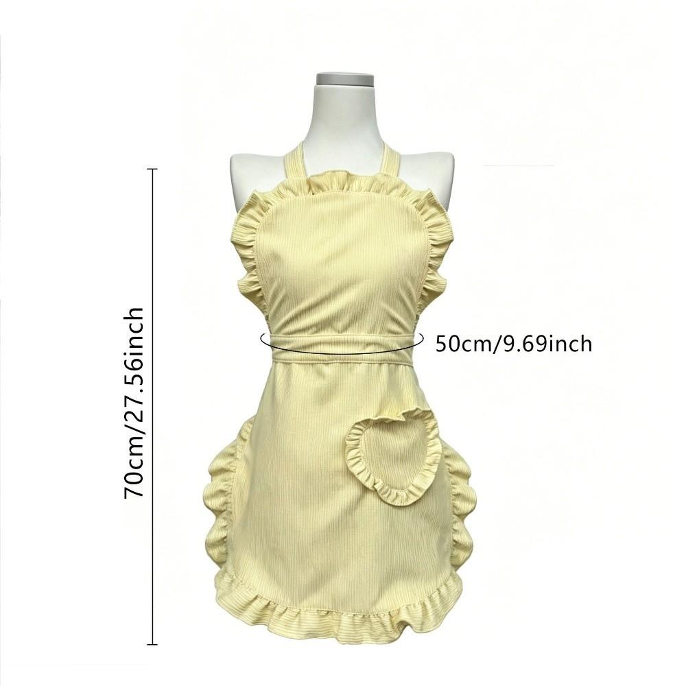 Heart-Shaped Pocket Cooking Apron Plain Design Short Waitress Apron  Home Use