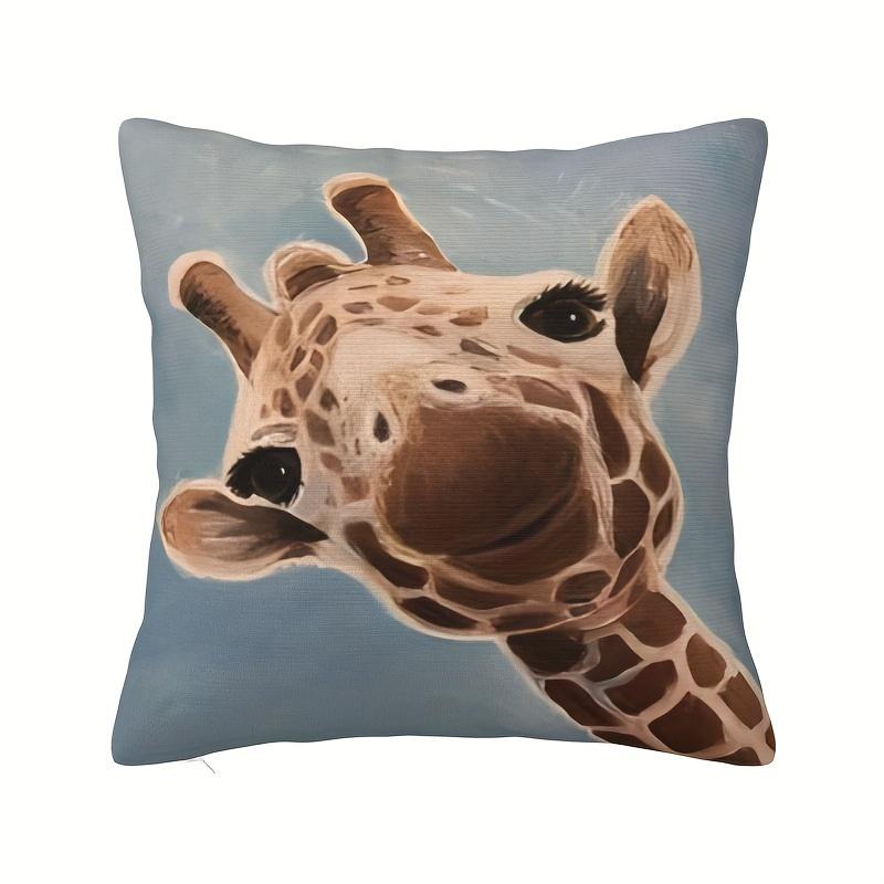 1pc Pillowcase, Giraffe Themed Pillowcase, Zipper Closure, 45cm*45cm, Soft and Smooth Touch Polyester Short Plush Fabric, Single-Sided Printed Pattern