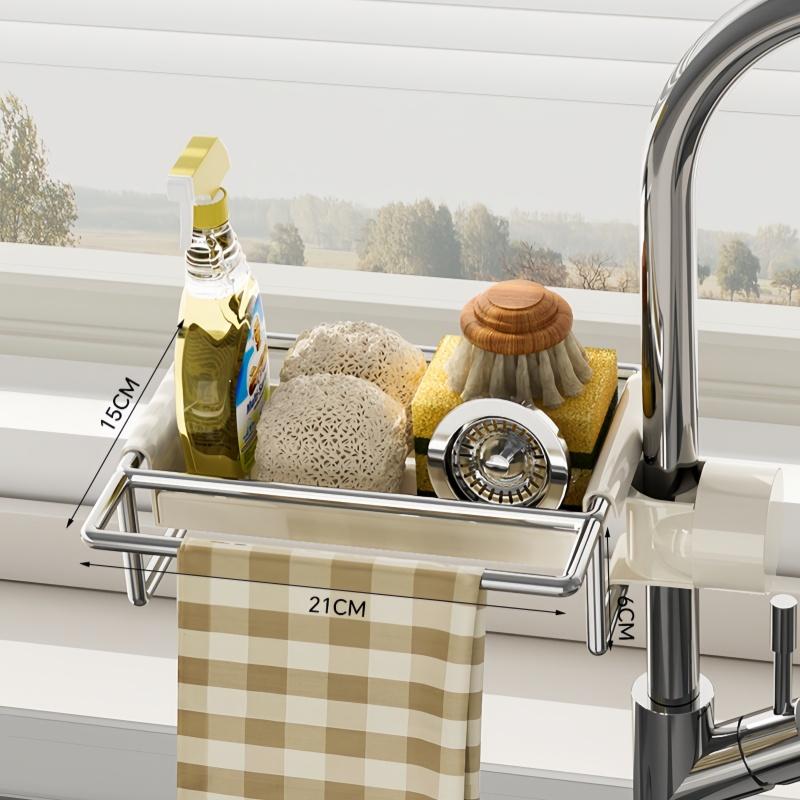 Multifunctional Kitchen Sink Storage Organiser,Stainless Steel Sponge Holder, Washing Up Caddy for Kitchen Bathroom