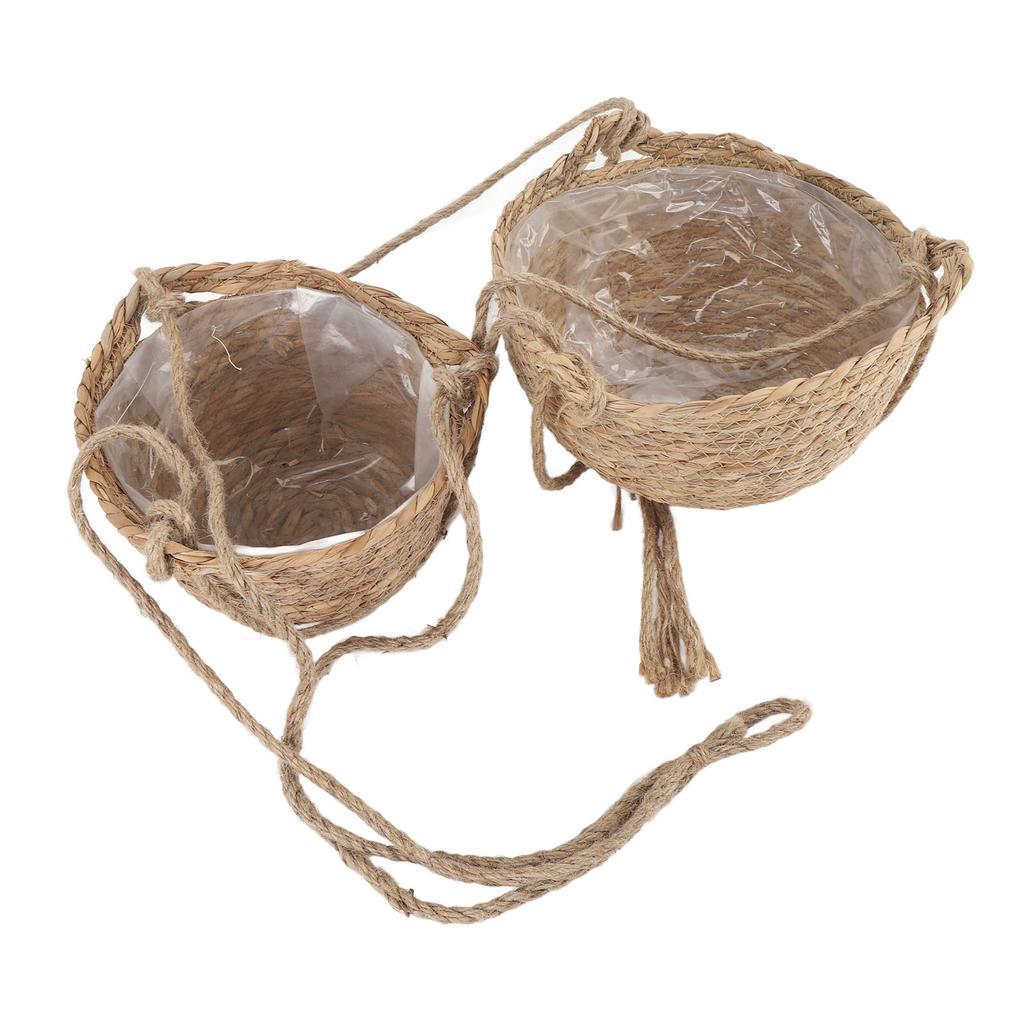 2-stöckiger gewebter Hängekorb Hanfseil hängender Obstkorb Blumenpflanzen Wandkorb Dekor Mehrzweck für Wohnzimmer Schlafzimmer