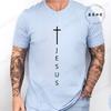 Men's Summer T-Shirts Fashionable Casual Loose Large Cross and Jesus Letter Printed Sports Round Neck Short Sleeve T-shirt Top