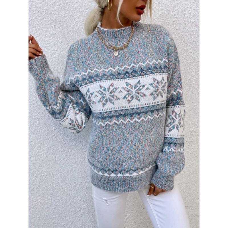 Women S Half High Neck Snowflake Pullover Knit Sweater