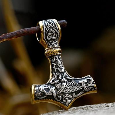 Vintage nordische Mjolnir Valknut keltische Knoten Anhänger Halskette Männer Edelstahl Viking Amulett skandinavische Rune Halskette Schmuck