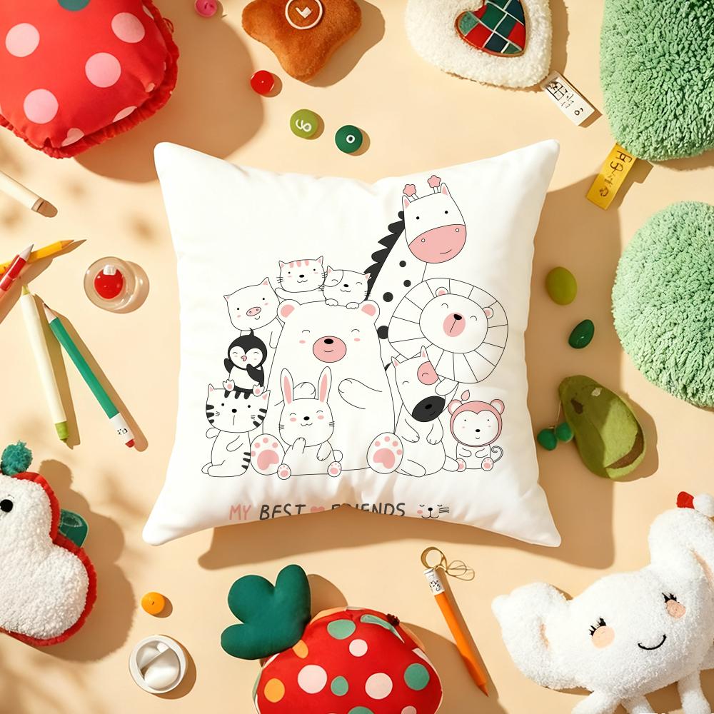 Cartoon Cute Animals Cushion Cover Plush Fabric Soft DoubleSided Printed Sofa Warm Winter Home Gift Pillow Cover
