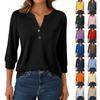 Women's Fashion Casual 3/4 Sleeve T-Shirt  V-Neck Button Top