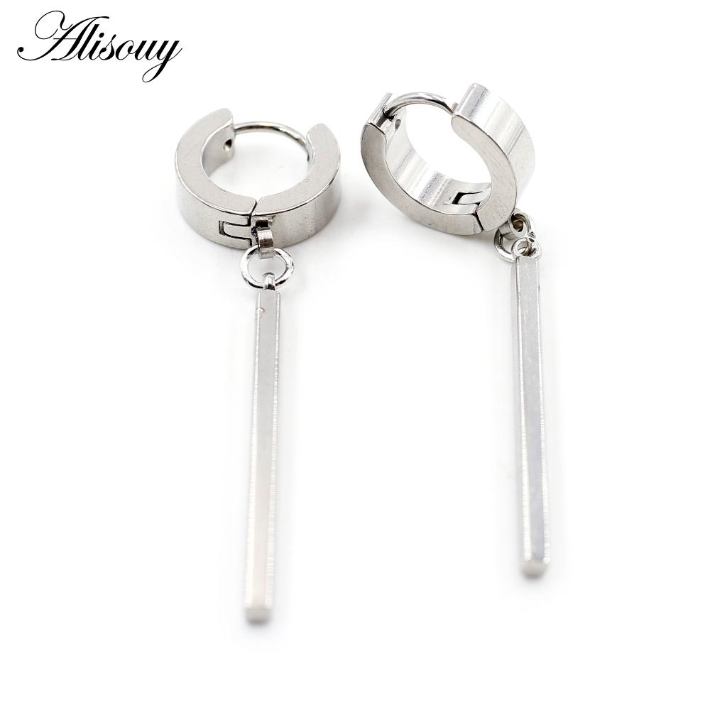 Alisouy 2PCS Stainless Steel Star Cross Snake Spike Skull Sword Blade Chain Feather Spider Dangle Women Men Huggie Hoop Earrings